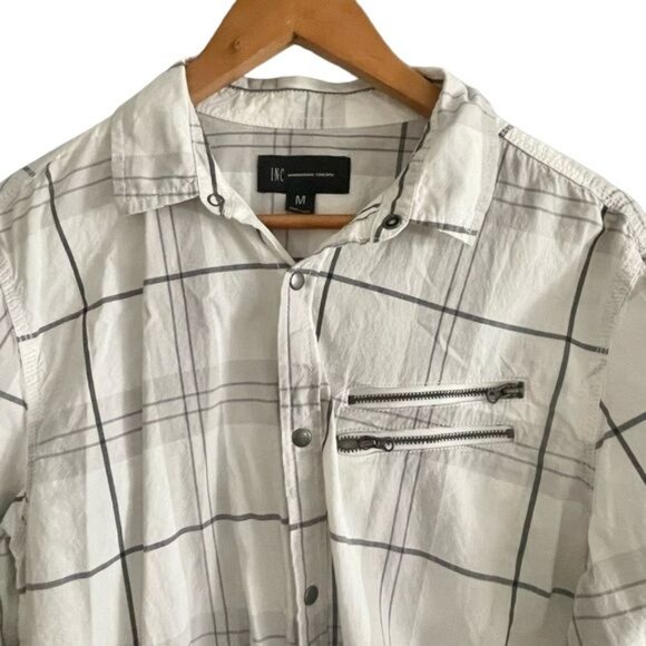 INC International Concepts Mens Long Sleeve size M Shirt Plaid Zippers detail. - Picture 2 of 5
